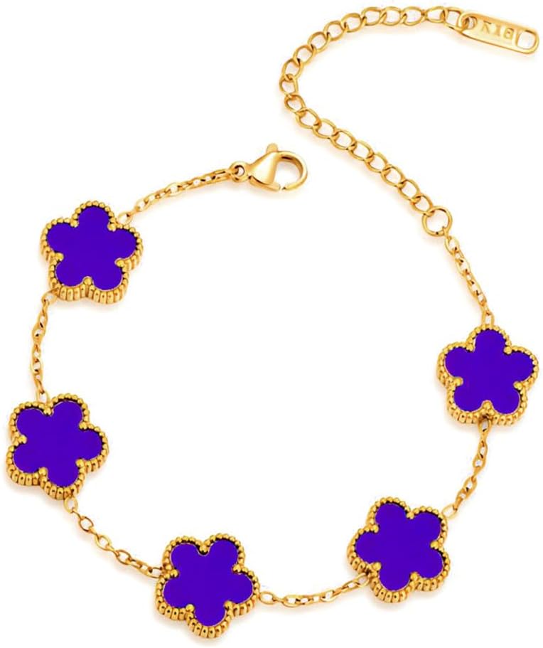 FLY FEI 18K Gold-Plated Four Leaf Clover Bracelet for Women,Adjustable lucky Bracelet Set Jewelry Gift-Hypoallergenic Charm for Birthdays, Wellness & Daily Wear - Image 1